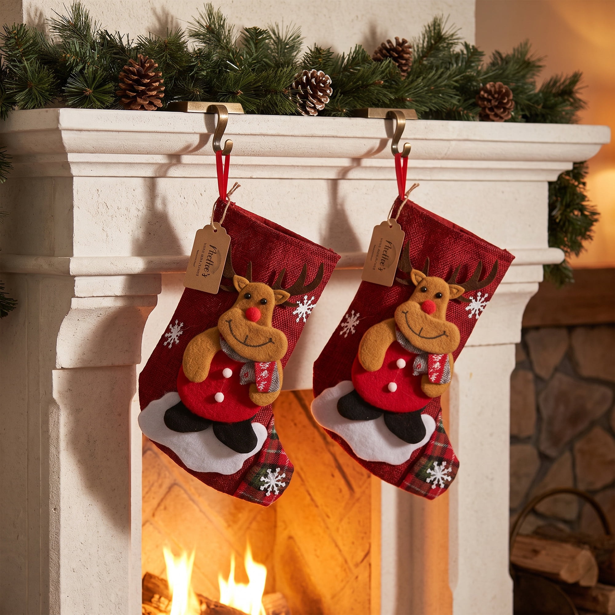 Unique Bargains Novelty Cartoon Christmas Stockings Assorted Garland Accents Red Deer 8"