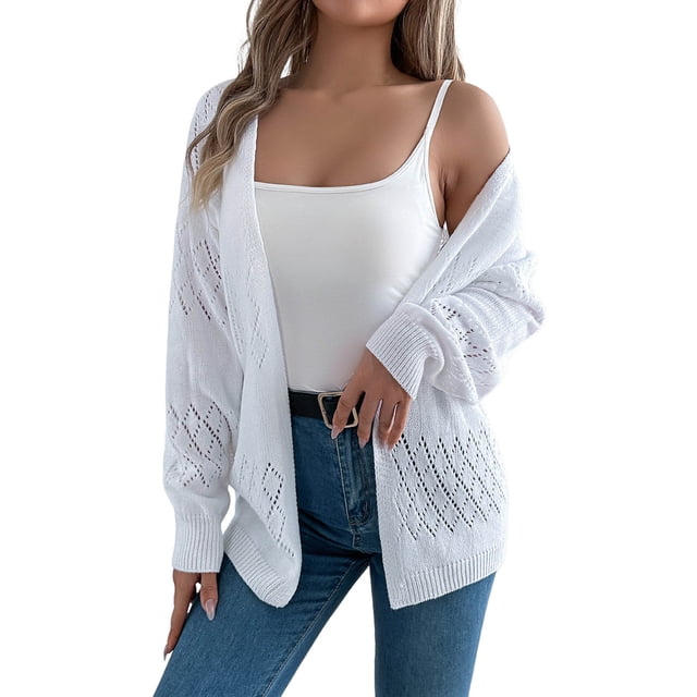 Women's Lightweight Lace Knit Open Front Cardigan Long Sleeve Oversized Sweater Coat For Spring Fall Winter Seasons