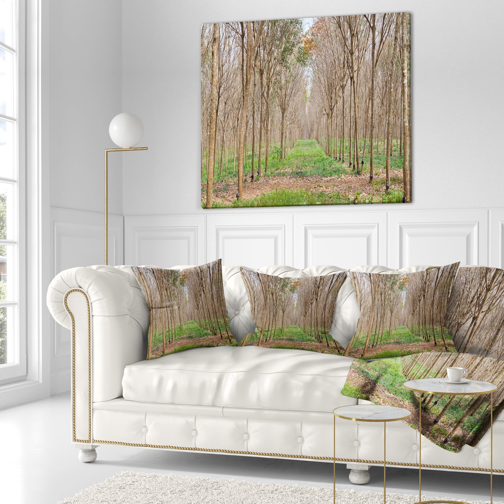 Designart Beautiful Rubber Plantation Photo - Modern Forest Throw Pillow - 18x18