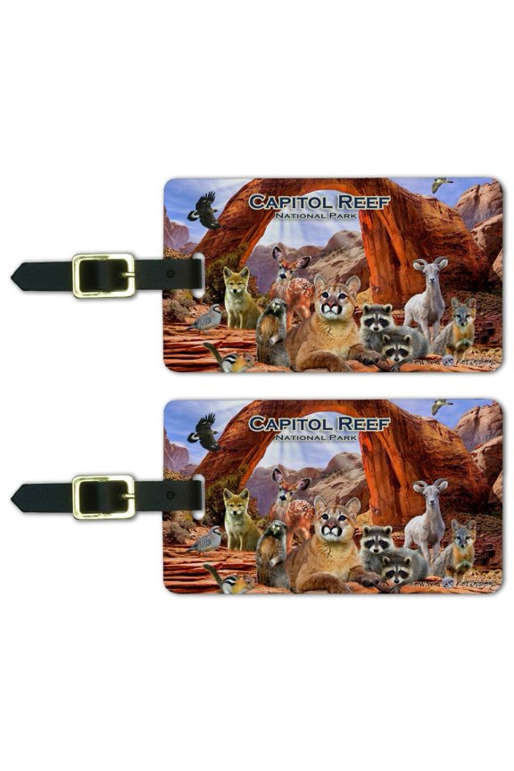 Capitol Reef National Park Utah UT Animals Cougar Prairie Dog Deer Raccoon Luggage ID Tags Suitcase Carry-On Cards - Set of 2