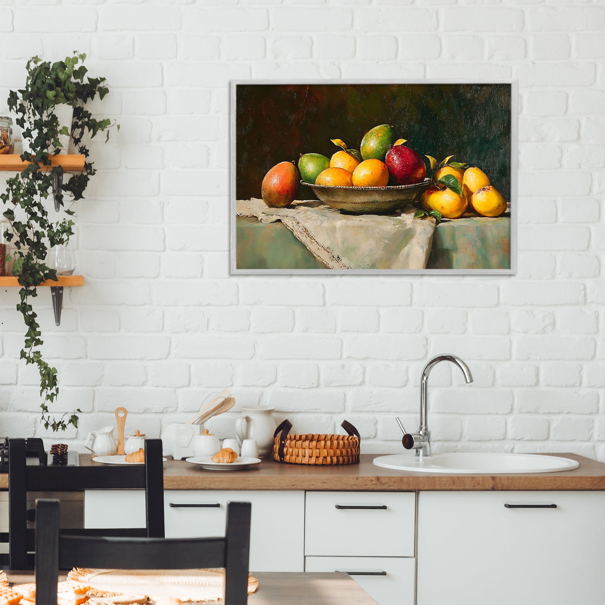 Stupell Industries Fancy Table Fruit Arrangement Gray Framed Giclee Art, design by Creative Studio