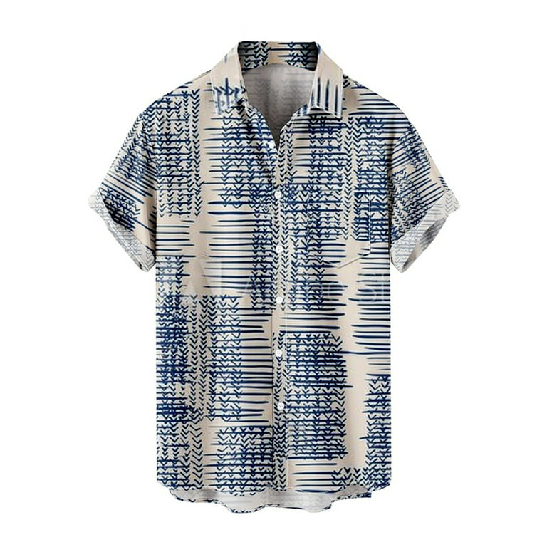 T Shirts for Men Men's Lapel Chest Pocket Hawaiian Print Loose