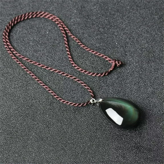 K-KED Natural Rainbow Obsidian Waterdrop Pendant Women Men Lucky Necklace Delicate Jewelry Gift