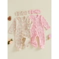 thumbnail image 3 of RUINIXCW Baby Girl 2Pcs Fall Outfits Long Sleeve Round Neck Bow Floral Print Jumpsuit with Headband Set, 3 of 4