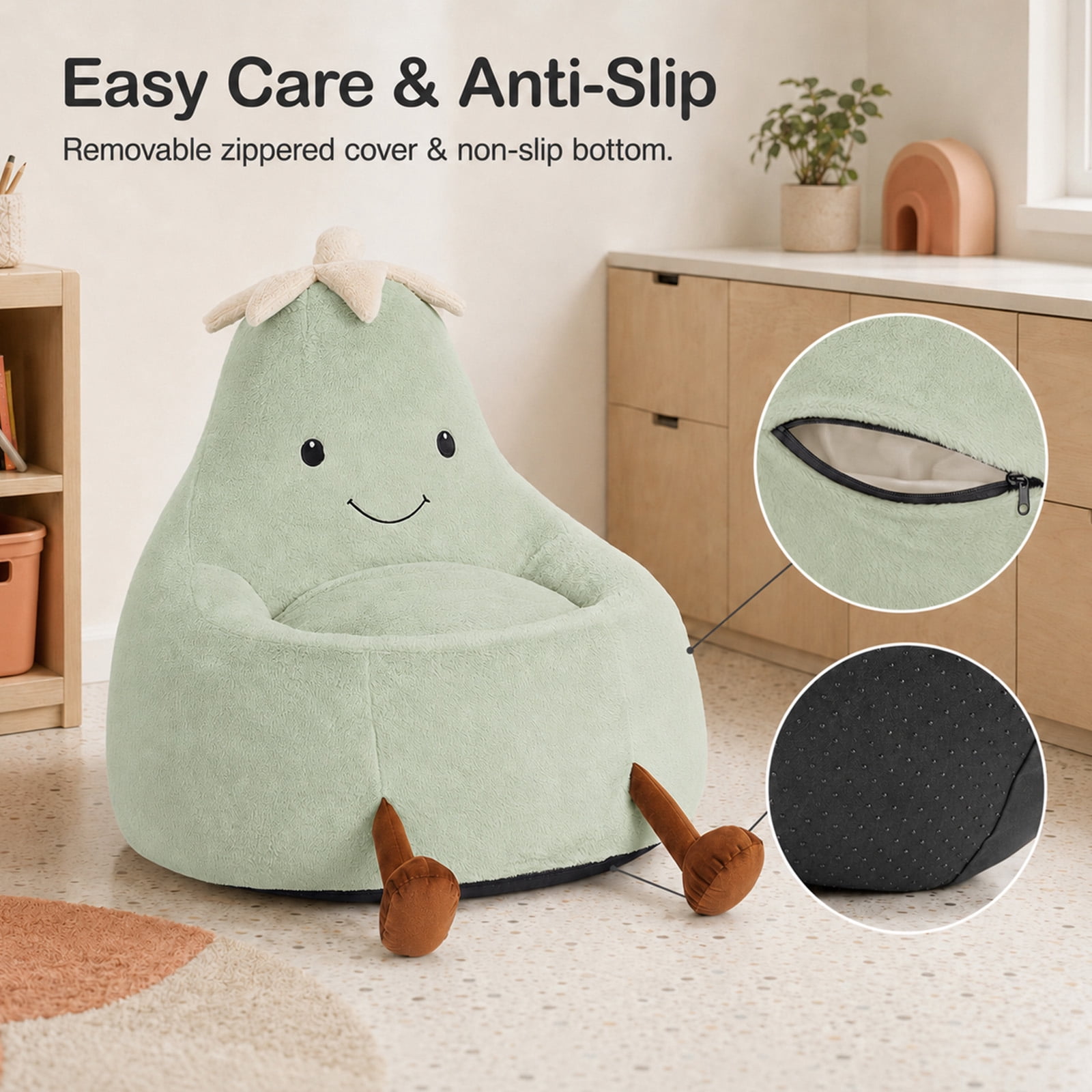 Alvantor Kids Bean Bag Chair, Stuffed Toddler Couch with Artificial Rabbit Fur Cover for Teens & Kids, Comfy Lazy Sofa Chair for Reader, Living Room, Bedroom