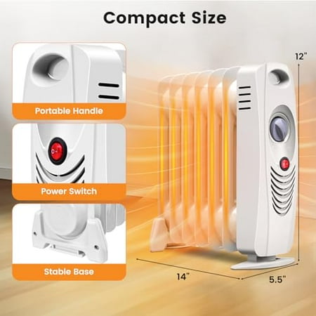 

Happygrill Oil Filled Radiator Heater 700W Portable Space Heater Radiator with Adjustable Thermostat Overheat & Tip-Over Protection Electric Radiator Heater for Office Bedroom Indoor use