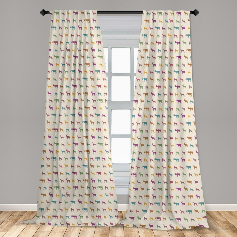 Deer Curtains 2 Panels Set, Animals with Antlers Wildlife Pattern