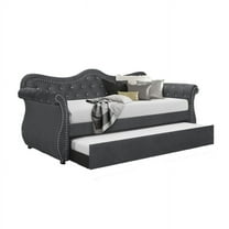 Abby Modern style Upholstered Tufted Velvet Daybed with Trundle in Gray