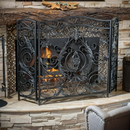 Copper Victorian Fireplace Screen - Hayward 3 Panel Iron Fireplace Screen