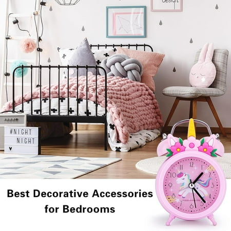 TCJJ Unicorn Alarm Clock Girl, Non-Ticking Kids Alarm Clock Girl,Silent Bedside Pink Alarm Clock, Loud Double Bell Clock With Backlight,Suitable For School Gift