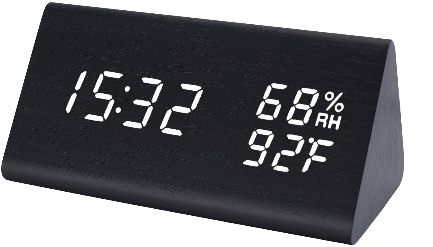 Night Clock Wood Desk Clock LED Wooden Alarm Clock Night Light Modern