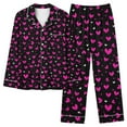 thumbnail image 2 of NSLGXD Fashion Heart Print Pajamas Sets for Women Long Sleeve Button Up Shirts and Lounge Pants 2pc Outfits Holiday Winter Warm Loose 2 piece Pjs Set, 2 of 7