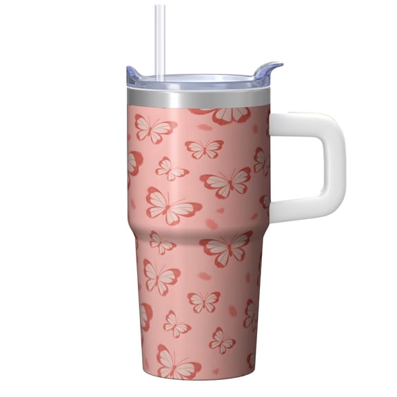 20OZ Flower Butterfly Print Travel Tumbler with Handle Straw Lid Cute Coffee Cup Reusable Drinkware Great Gift for Women Friends Suitable for Holiday Birthday Party Favors Office Daily Use