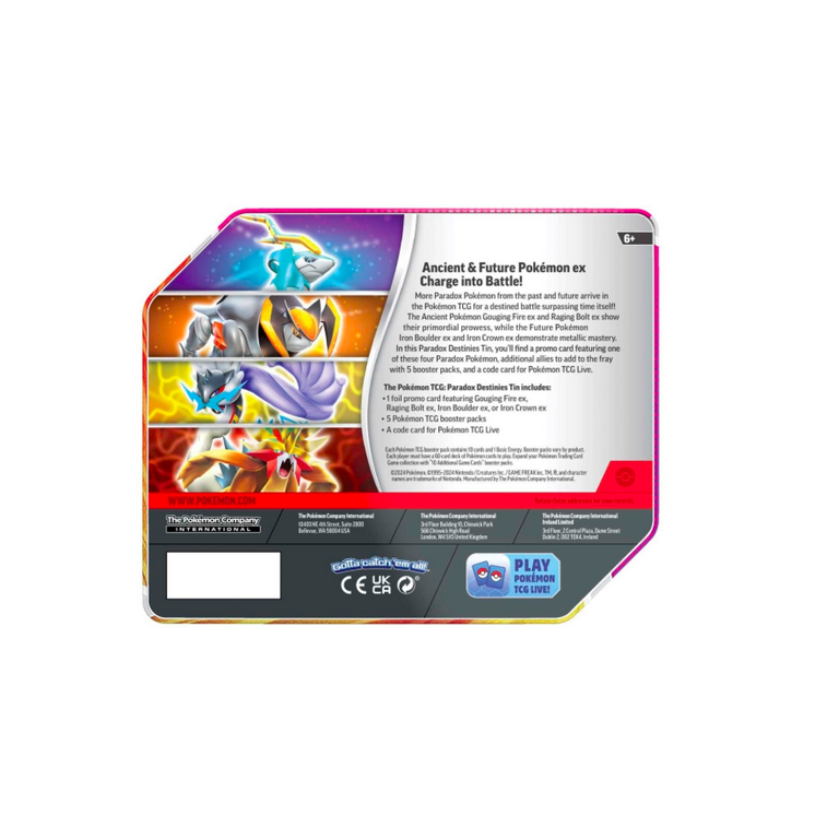 Pokemon Paradox Destinies Gouging Fire ex Tin Set (5 Booster Packs, Foil Promo Card & More) Pokemon Paradox Destinies Gouging Fire ex Tin Set (5 Booster Packs, Foil Promo Card & More)