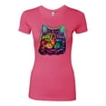 thumbnail image 2 of If You're Nice I Might Let You Live With Me Colorful Cat Animal Lover Womens Slim Fit Junior Tee, Hot Pink, Small, 2 of 3