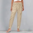 thumbnail image 6 of Womens Cotton Linen Pants Summer 2026 Dressy Casual Elastic High Waisted Loose Fit Straight Wide Leg Lounge Trousers Khaki L, 6 of 6