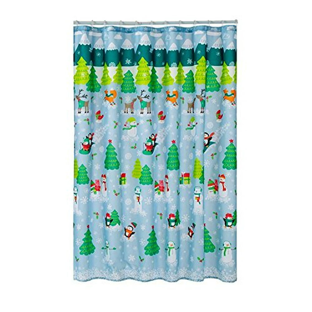 Christmas Fabric Shower Curtain Fun Holiday Pattern