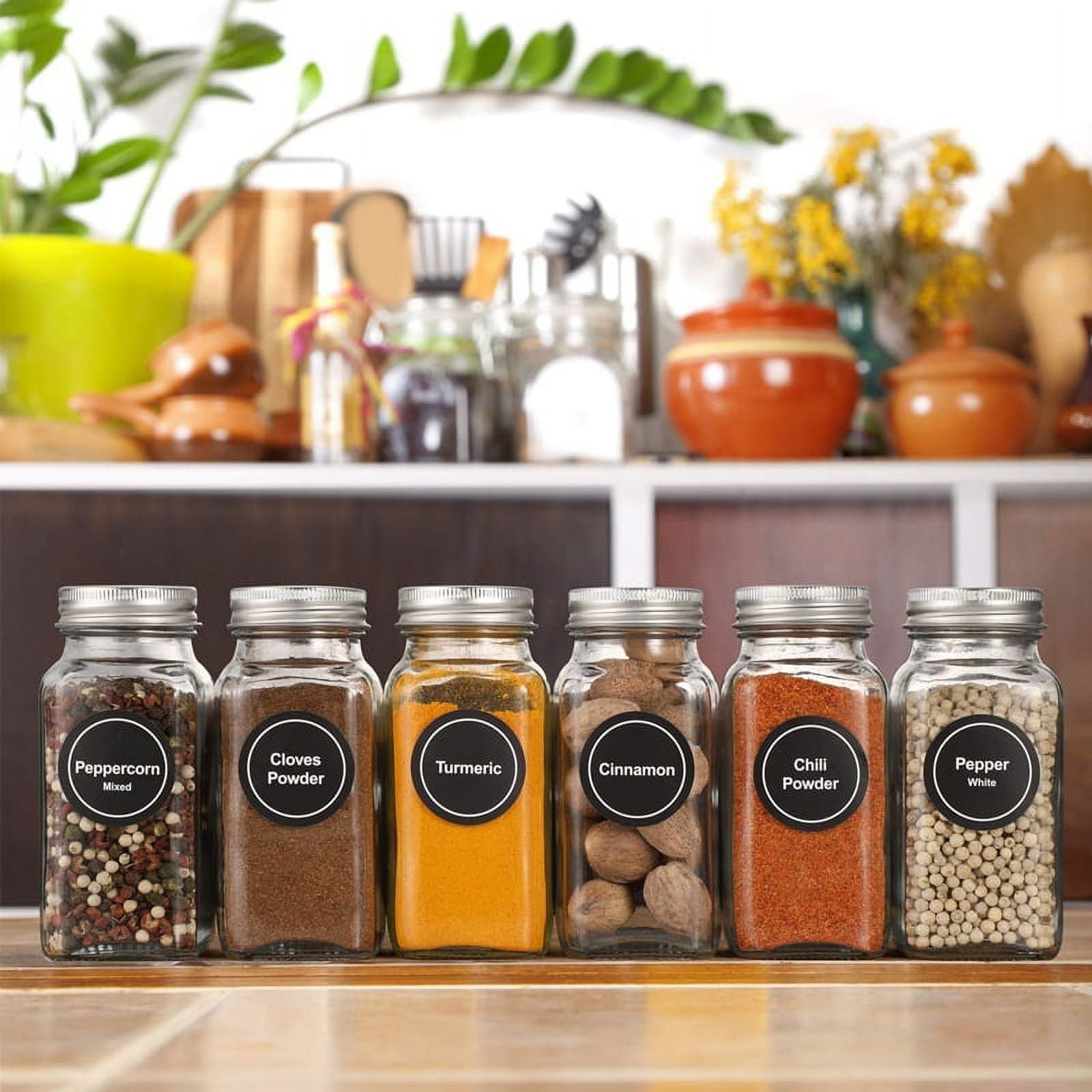 Glass Spice Jars with Labels Empty Square Spice Bottles Containers