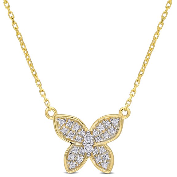 Everly Women's 1/8ct TW Diamond 10k Yellow Gold Butterfly Pendant with Chain