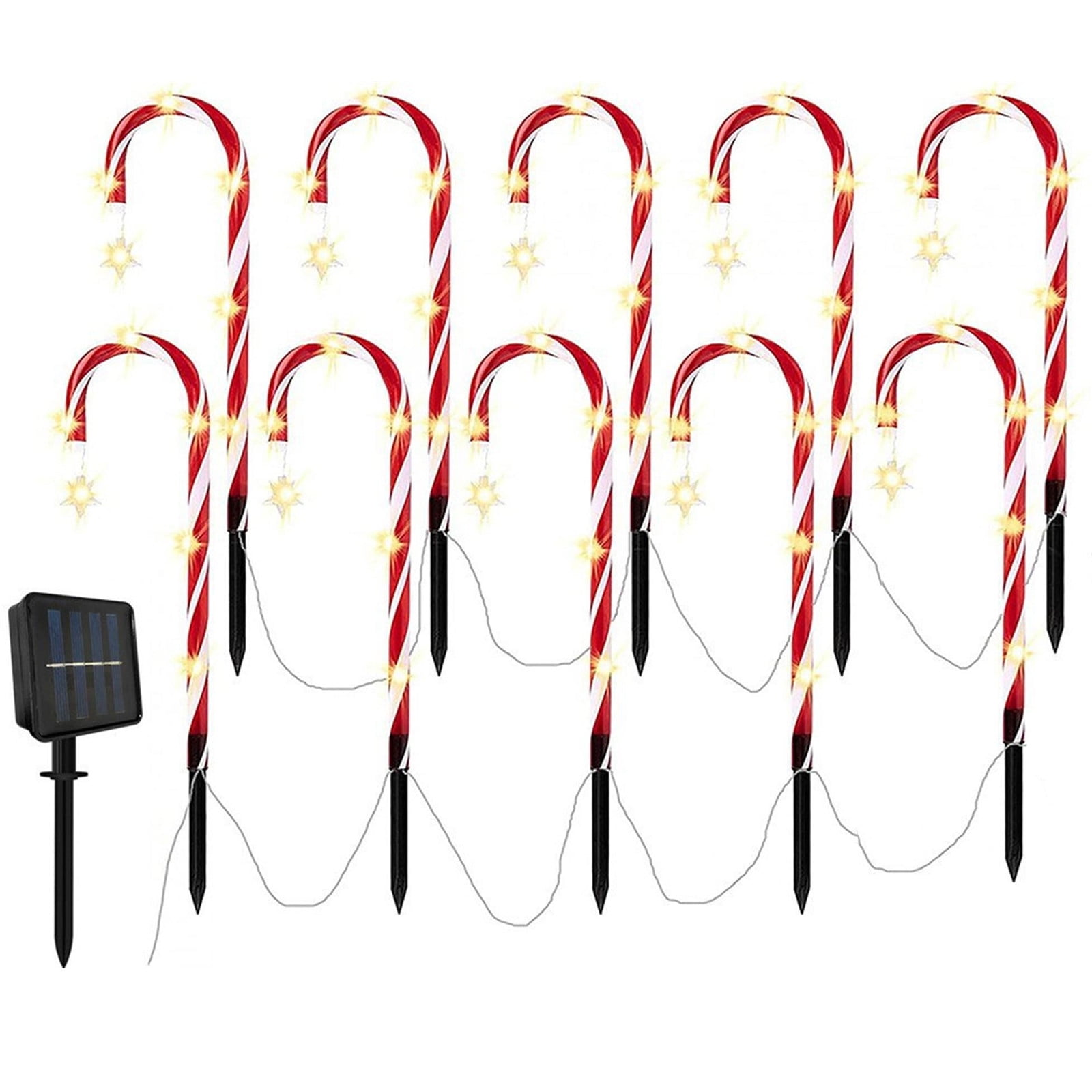 pathside 12 Pieces Solar Christmas Pathway Lights, Christmas Candy Cane Lights Outdoor Waterproof Landscape Lights Christmas Decorative Lights, Outdoor Plug-in Candy Crutch Lawns Landscapes Lamp