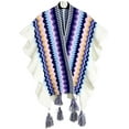 thumbnail image 2 of Women's Knit Stripe Ethnic Flounced Bohemian Tasseled Poncho Shawl, 2 of 3