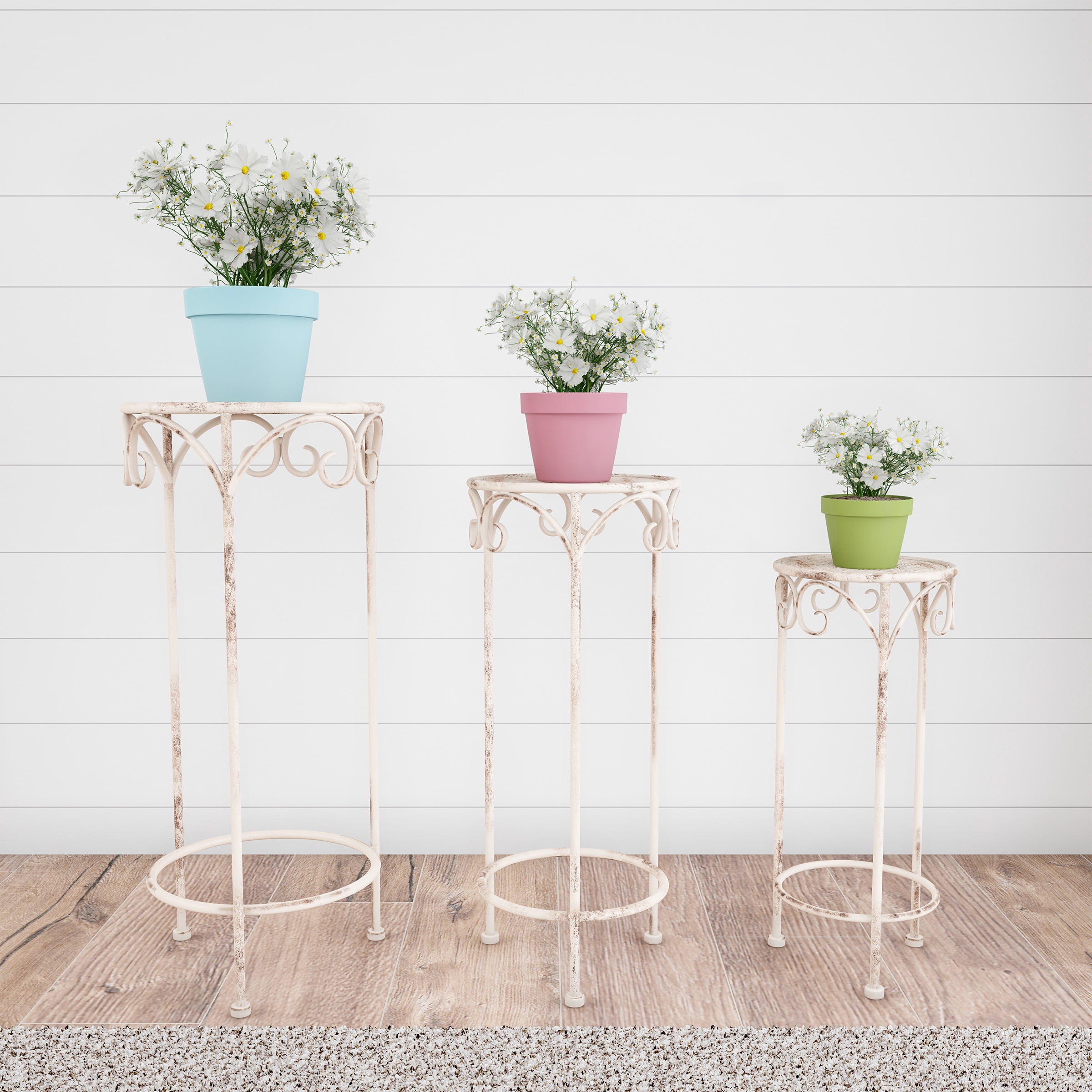 Plant Stands– Set of 3 Indoor or Outdoor Plant Display by Pure Garden (Antique White)