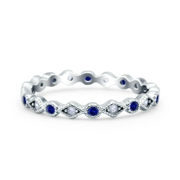 Full Eternity Stackable Ring Band Blue Sapphire CZ 925 Sterling Silver Size 4