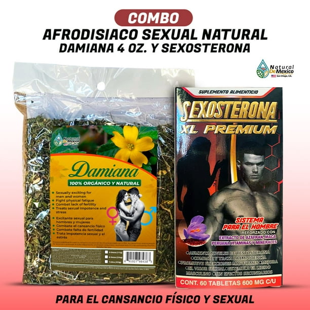 Damiana Herb Tea 4 Oz Y Suplemento Sexosterona Xl Premium Supplement Combo Para El Cansancio 3959