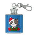 thumbnail image 1 of Merry Christmas Cute Kawaii Cat Kitten Stainless Steel 1oz Mini Flask Key Chain, 1 of 3