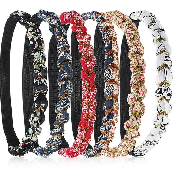 6 Pieces Braided Floral Headbands Adjustable Braid Flower Hairband Elastic Stretch Fabric Braided Head Bands Hair Accessory for Girls Women Hair Styling