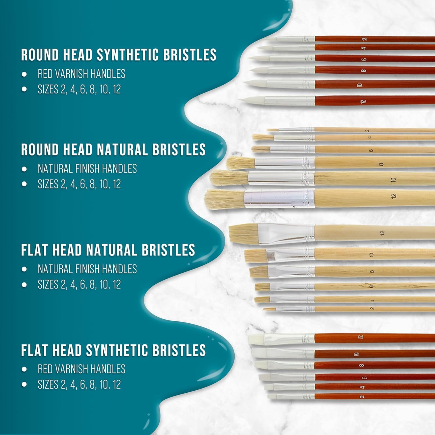 JJEAN-24-Piece Oil & Acrylic Artist Paint Brush Set with Long Handles, Canvas Brush Organizer Holder Roll-Up - Round, Flat Tips, Use for Painting Portraits, Canvas, Paper - Students, Adults