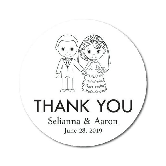 Darling Souvenir Personalized Bride Groom Names And Date Envelope Seals Round Wedding Couple Thank You Stickers-45 Pieces