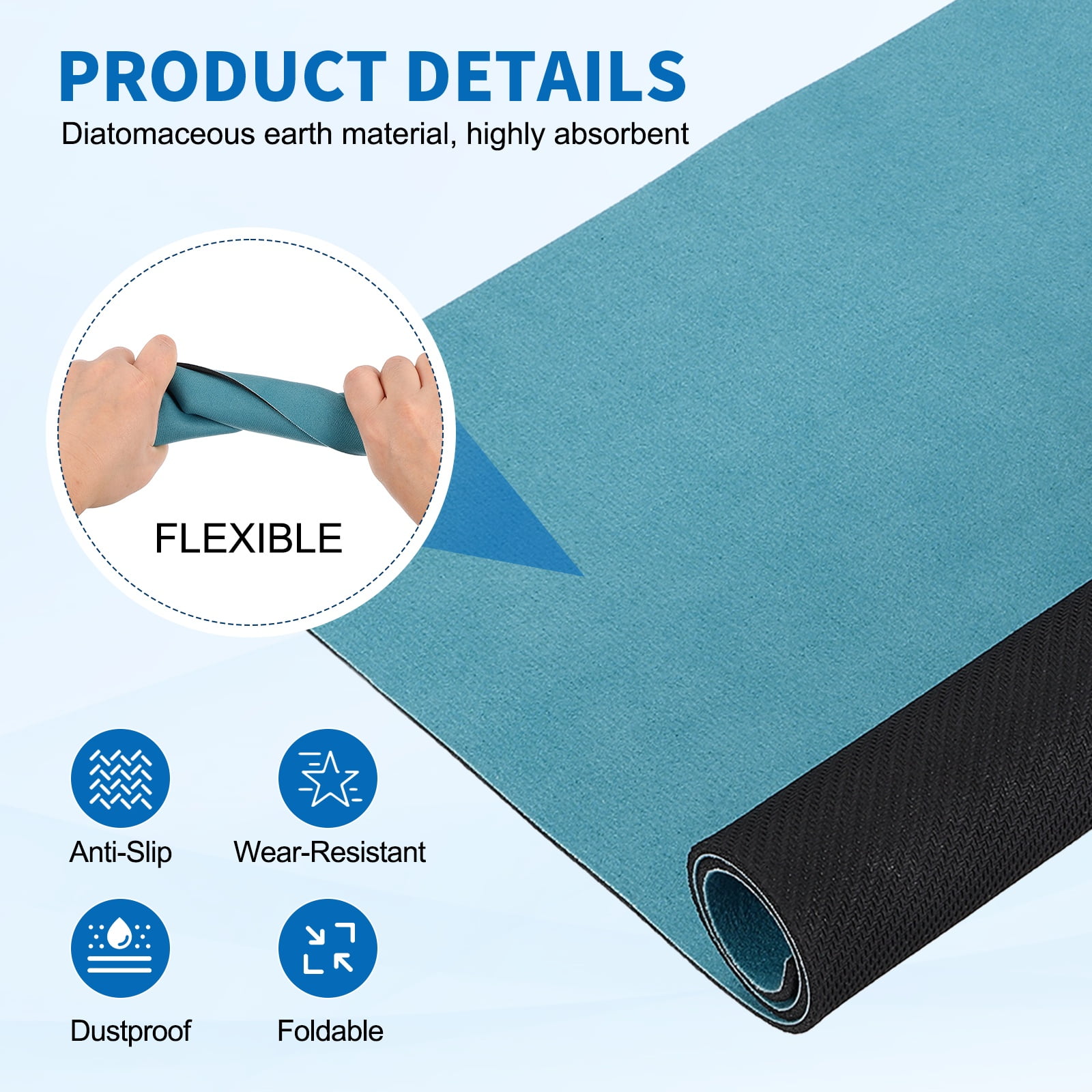 Washer and Dryer Top Protector Mat 20" x 20", 2Pack - Non-Slip, Quick Drying Rubber Washing Machine Top Cover Pad for Home Kitchen Laundry Room, Blue
