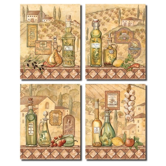 Flavors Of Tuscany I -Beautiful Classic French Vineyard; Kitchen Decor; Four 8X10 Poster Prints