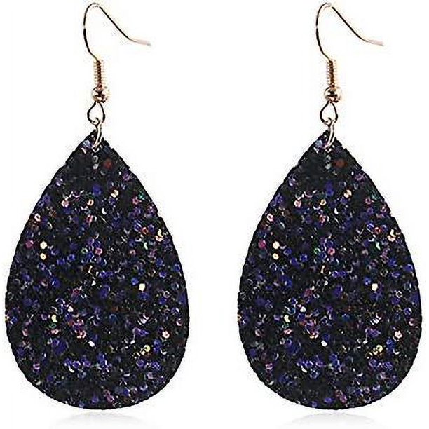 blackPendientes Tendencia Pendientes Largos De Lentejuelas En Forma De Gota Moda Super Flash Ear Jewelry Mujer Negro -
