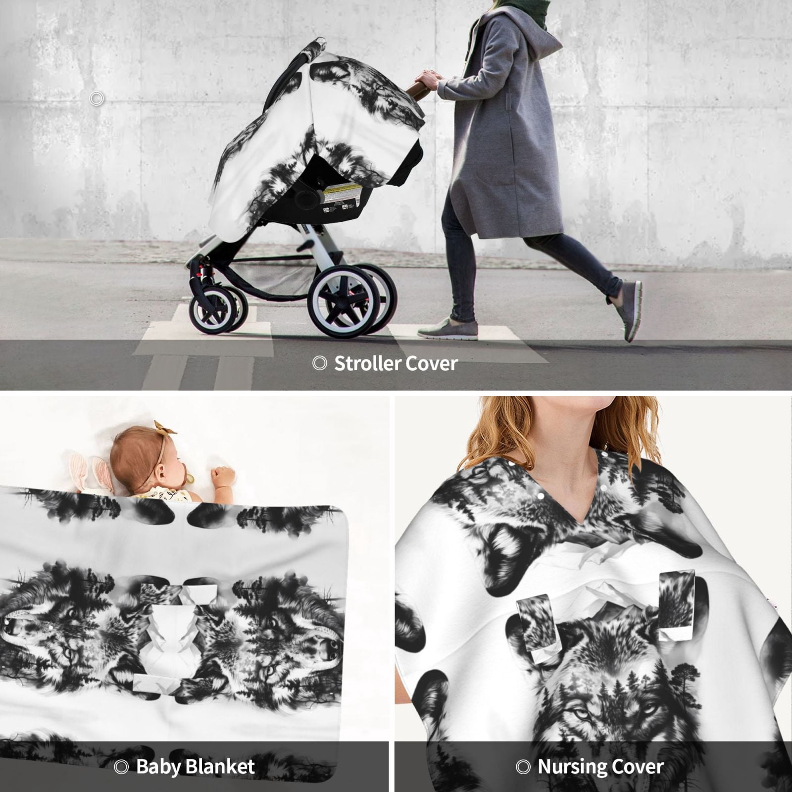 Car Seat Cover Baby - Majestic Wolf Landscape Breathable Infant Car Seat Cover for Baby Carseat, Lightweight Comfort Baby Essentials Must Haves Newborn Stuff for Girl Boy