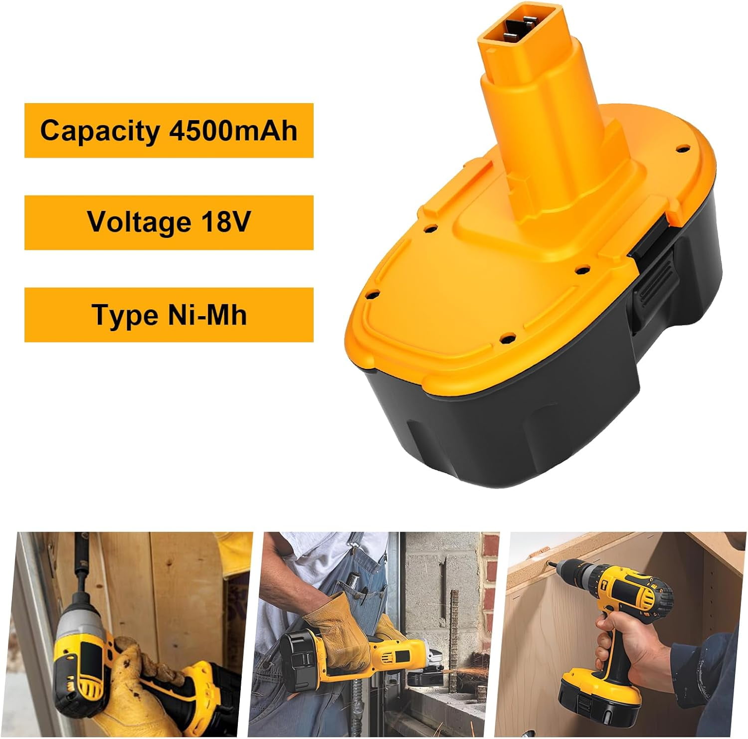 2PACK 18V 4.5Ah DC9096 Battery Replacement for Dewalt 18V DC9098 DC9099 DW9095 DW9096