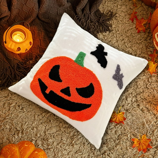 RXIRUCGD Embroidered Ghost Home Decor Halloween Pumpkin Web Cushion Back Cushion Pillowcase