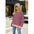 thumbnail image 3 of IDOPIP Oversized Sweatshirt for Women 2024 Fall Crewneck Long Sleeve Color Block Striped Pullover Top, 3 of 9