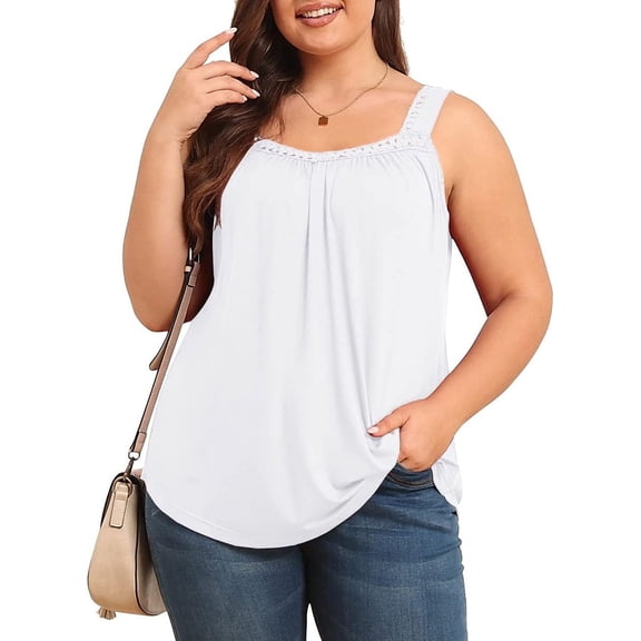 Daystry Plus Size Tank Tops for Women Loose Fit Lace Sleeveless Women's Summer Tanks White 5XL