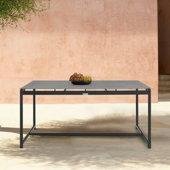 Armen Living Crown Aluminum & Stone Outdoor Dining Table in Black