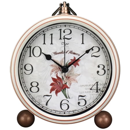 Classic Vintage Analog Clock - Silent Non-Ticking Mechanism, Decorative Distressed Metal Frame for Living Room, Bedroom, or Office Decor