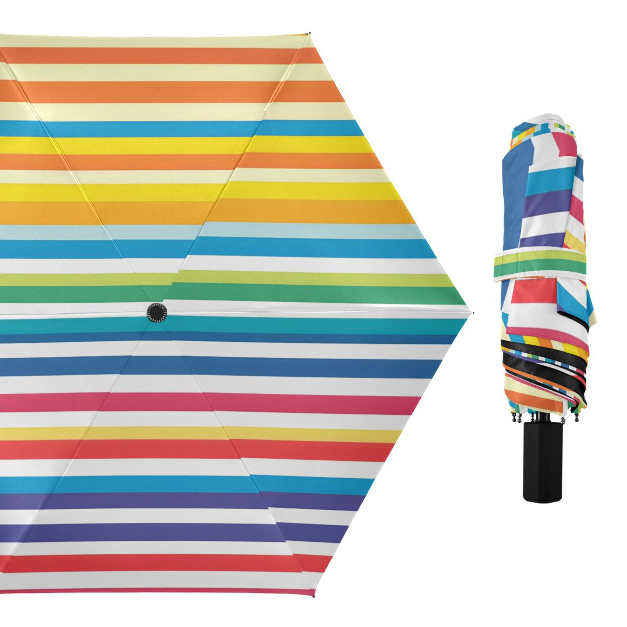 ALAZA Rainbow Stripes UPF 50+ Compact Folding Umbrella for Rain Travel Umbrella Packable