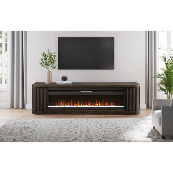 Contemporary 84" Wood Fireplace Console Entertainment Fully Assembled Brown