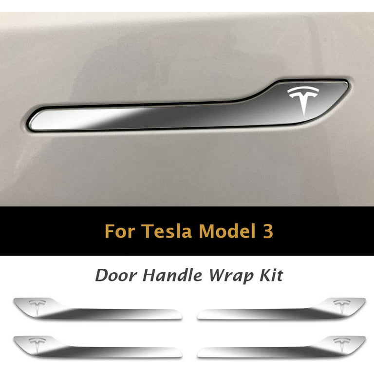 IPG for Tesla Model 3 Door Handle Decal Sticker Wrap Kit (Set of 4) with Tesla Logo (Silver Chrome)