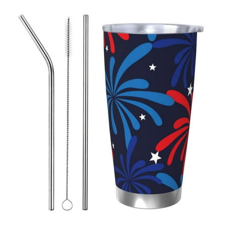 

Vsdgher Red White Blue Fireworks 20 Oz Stainless Steel Vacuum Insulated Travel Mug Coffee Cup for Home Office Outdoor Works Great for Ice Drinks and Hot Beverage -Straw Three-piece Set