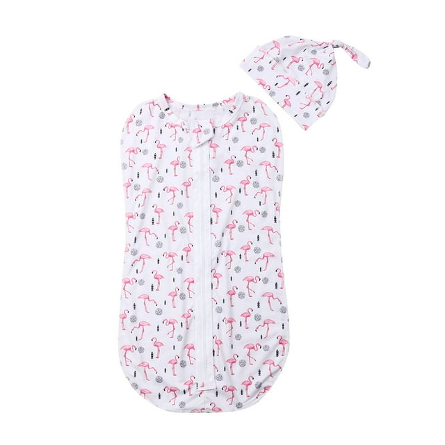 SUNSIOM Newborn Infant Baby Cartoon Animal Zipper Swaddle Wrap Blanket + Hat