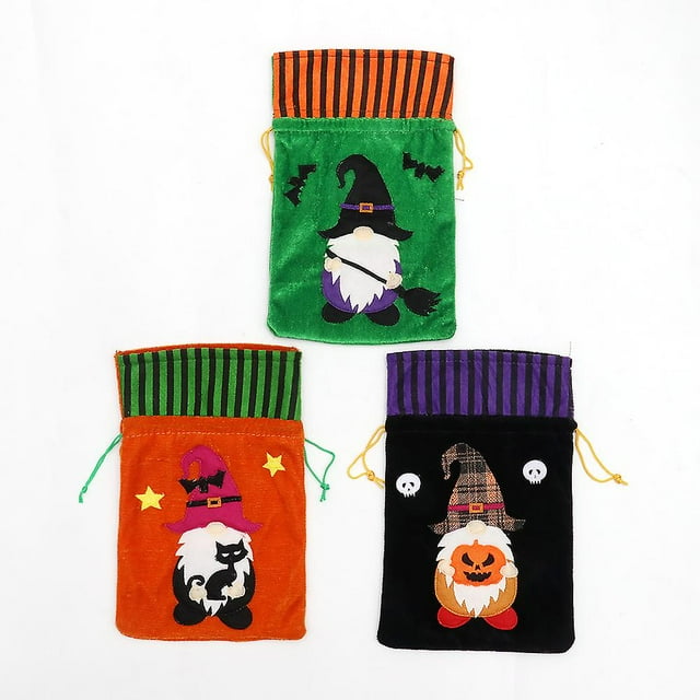 3 piezas de bolsa de dulces práctica de terciopelo para decoración de fiesta de Halloween enana