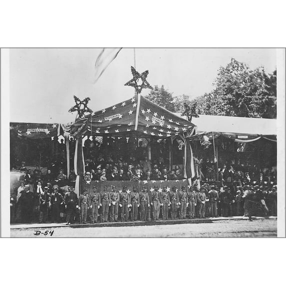 24"x36" Gallery Poster, Grand Review, 1865. Washington, showing reviewing stand with Gen. Grant, & Pres. Johnson & Cabinet. NARA 524473