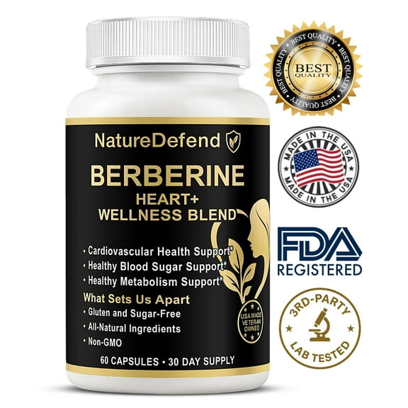NatureDefend Berberine, Heart & Metabolic Support, 60 Capsules, USA Made
